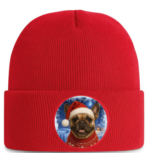 Zimní čepice Vánoční Francouzský buldoček3